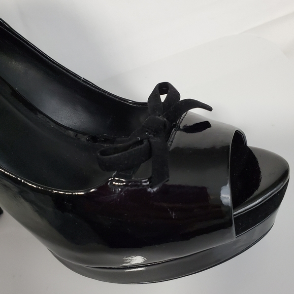 Jessica Simpson Size 8B Black Patent Leather Shoes peep toe bow - Picture 12 of 12